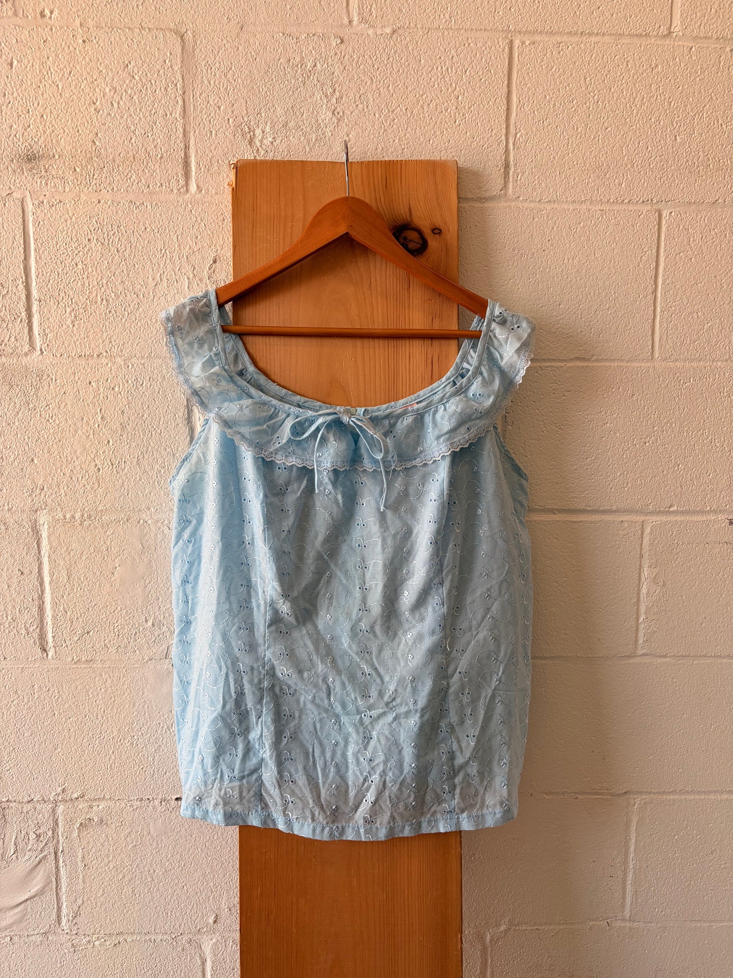 Baby Blue Floral Eyelet Top : L