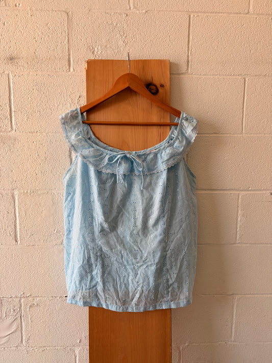 Baby Blue Floral Eyelet Top : L