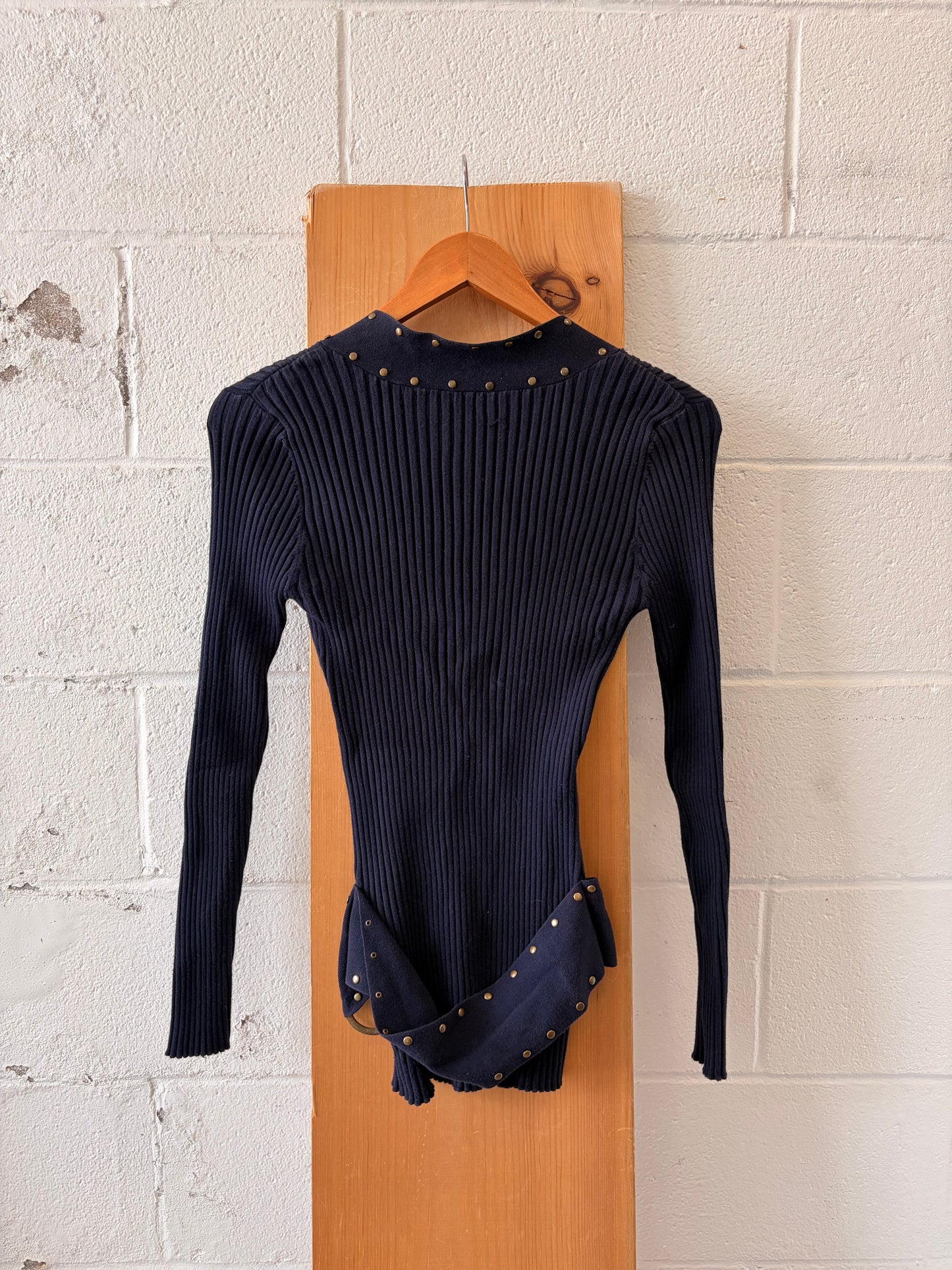 Ribbed Navy Studded Sweater : S/M
