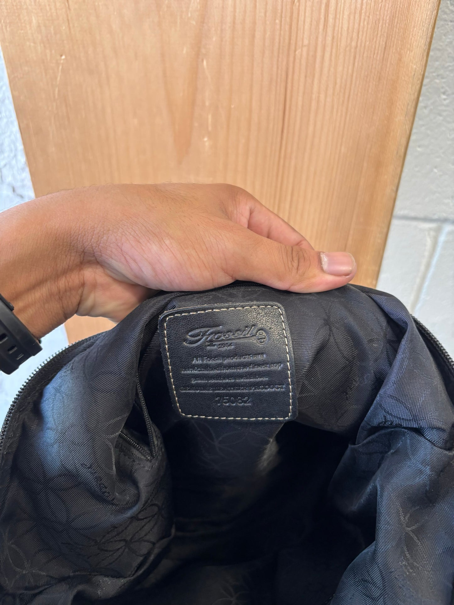 Black Pebbled Leather Fossil Bag
