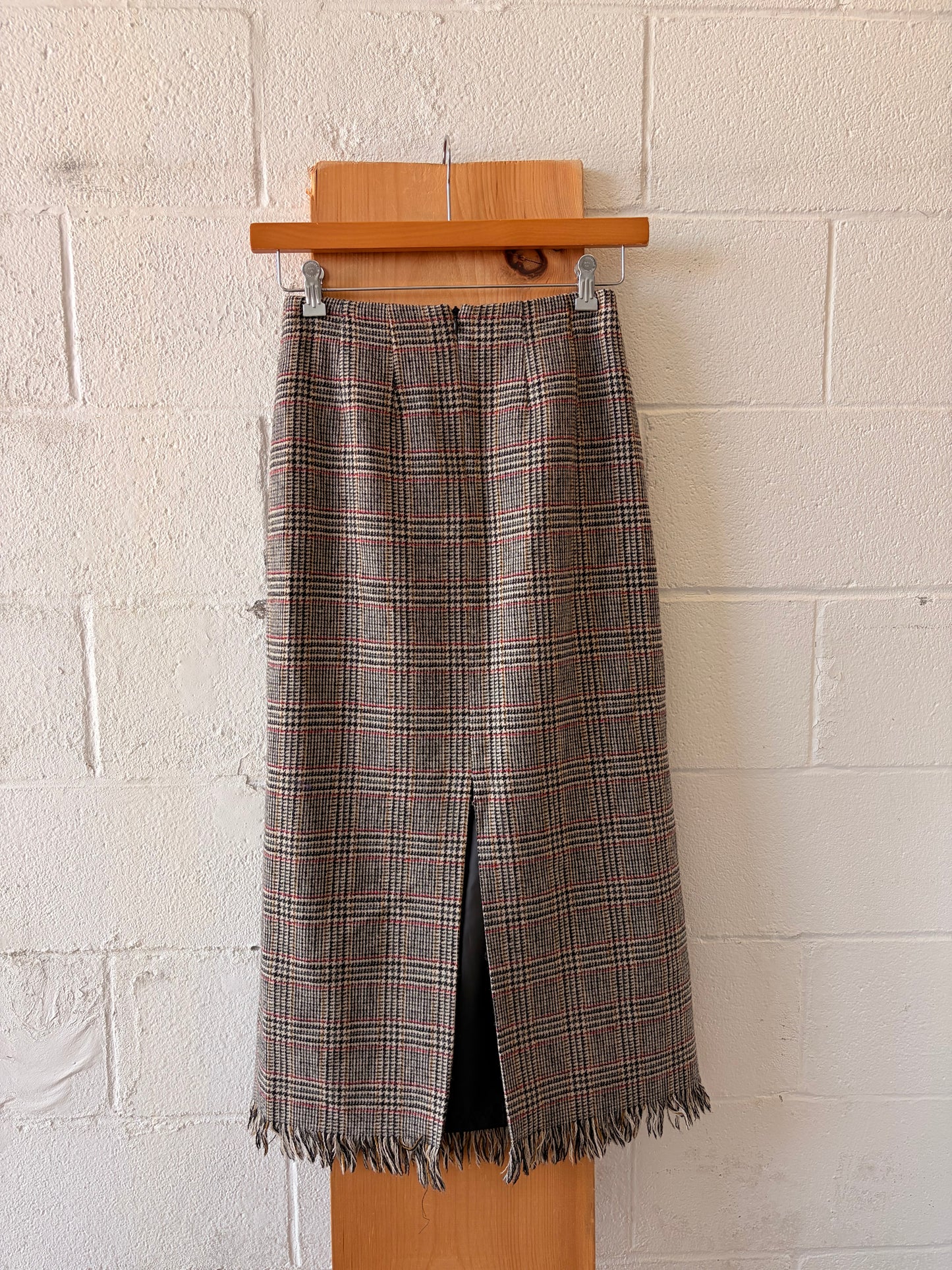 Vtg Fringed Hem Wool Skirt : 28”W