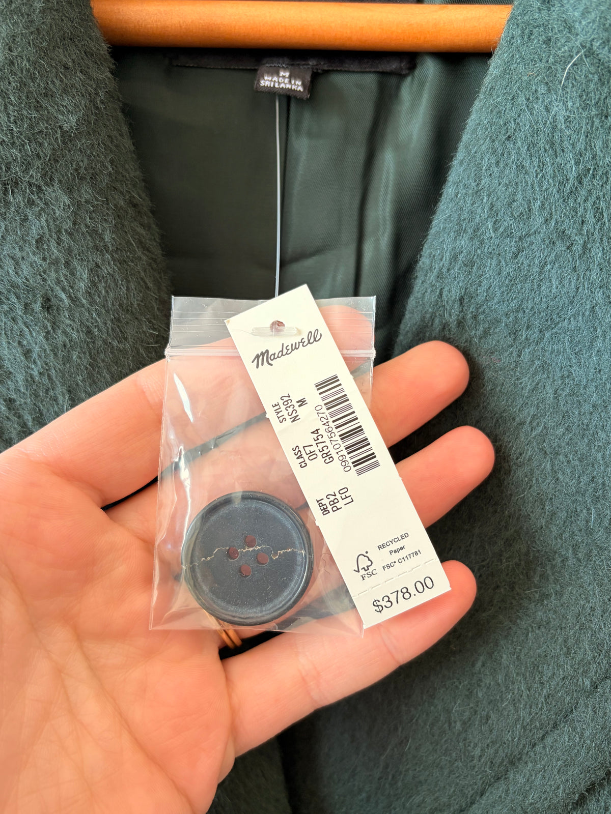 NWT Madewell Forest Green Alonzo Coat : M