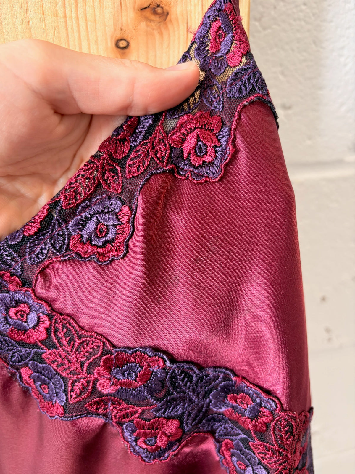 Burgundy Lace Trim Slip : S/M