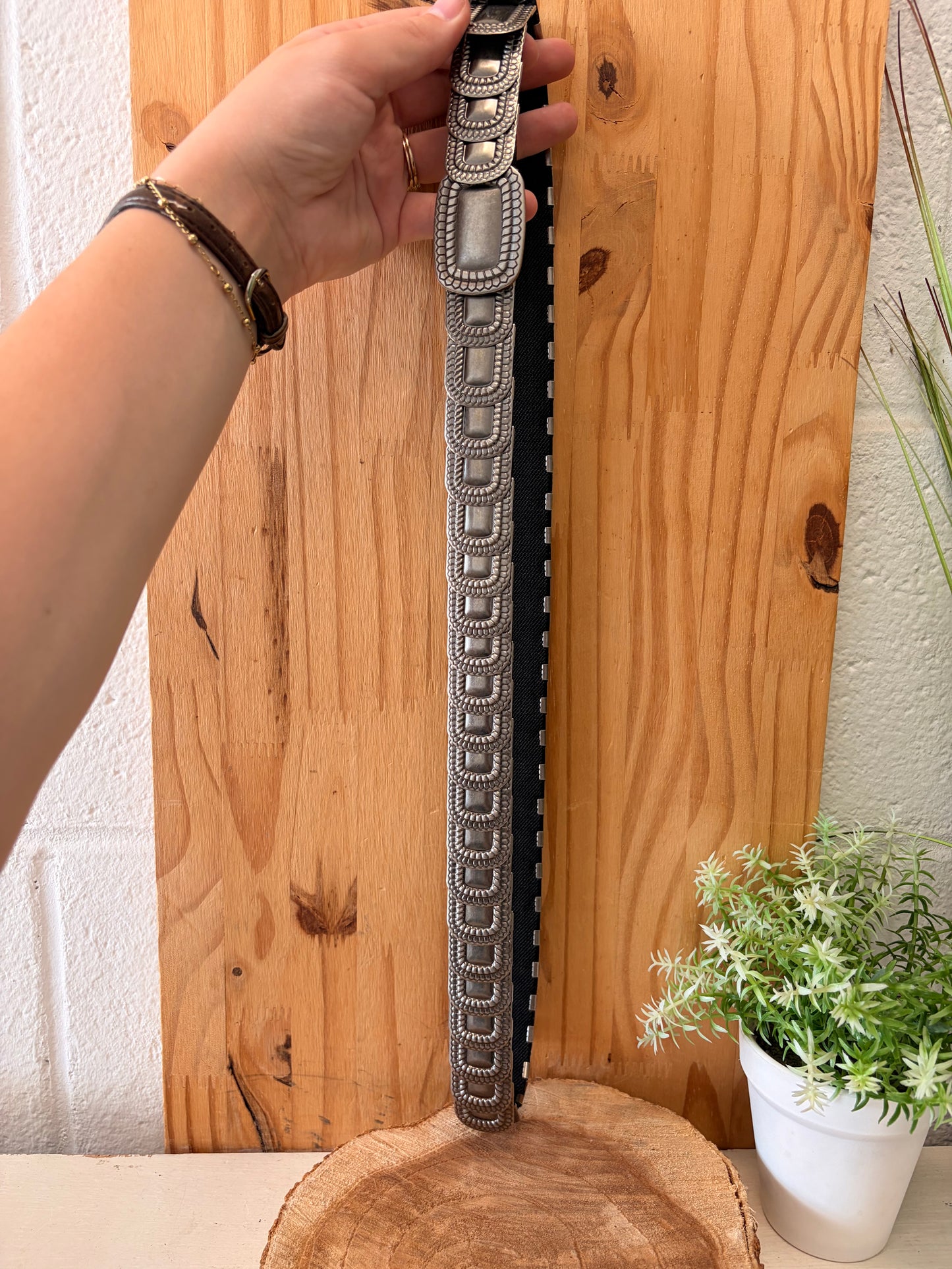 Vtg Silver Tone Elastic Belt