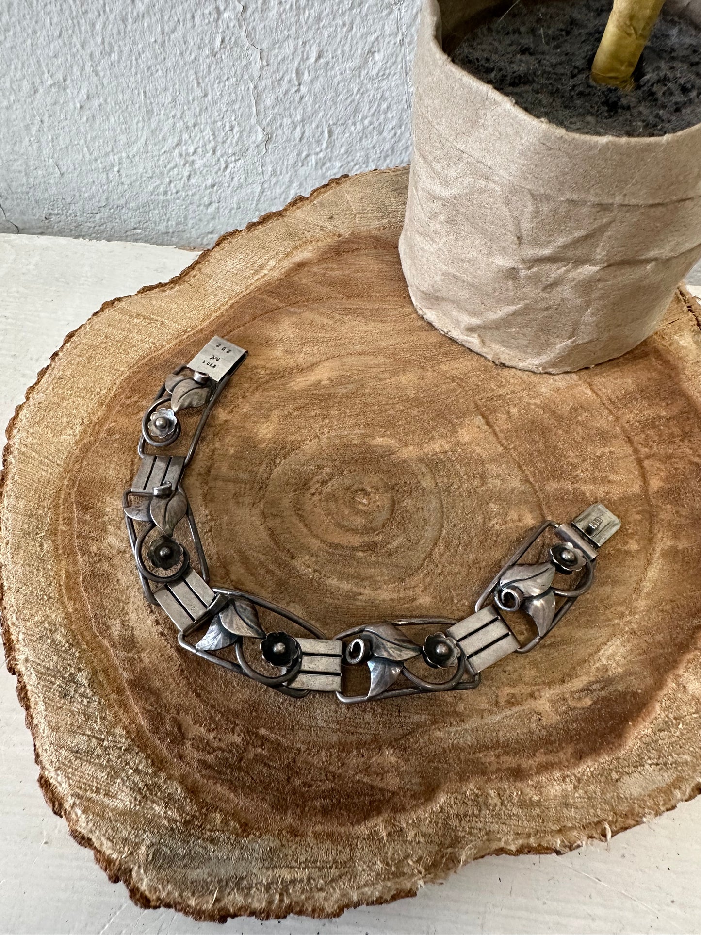 Vtg 830s Silver Stamped Euro Bracelet