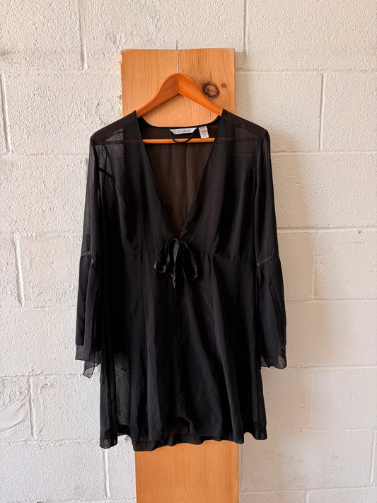 Semi Sheer Bell Sleeve Tie Top : S/M