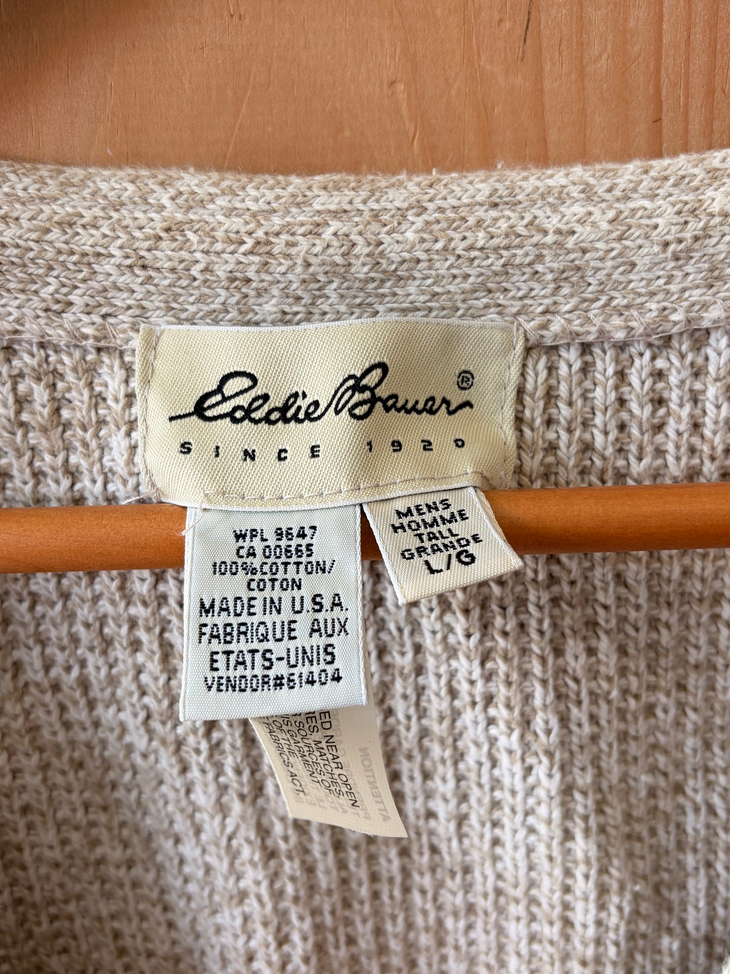 Vtg Eddie Bauer Oatmeal Sweater Vest : L