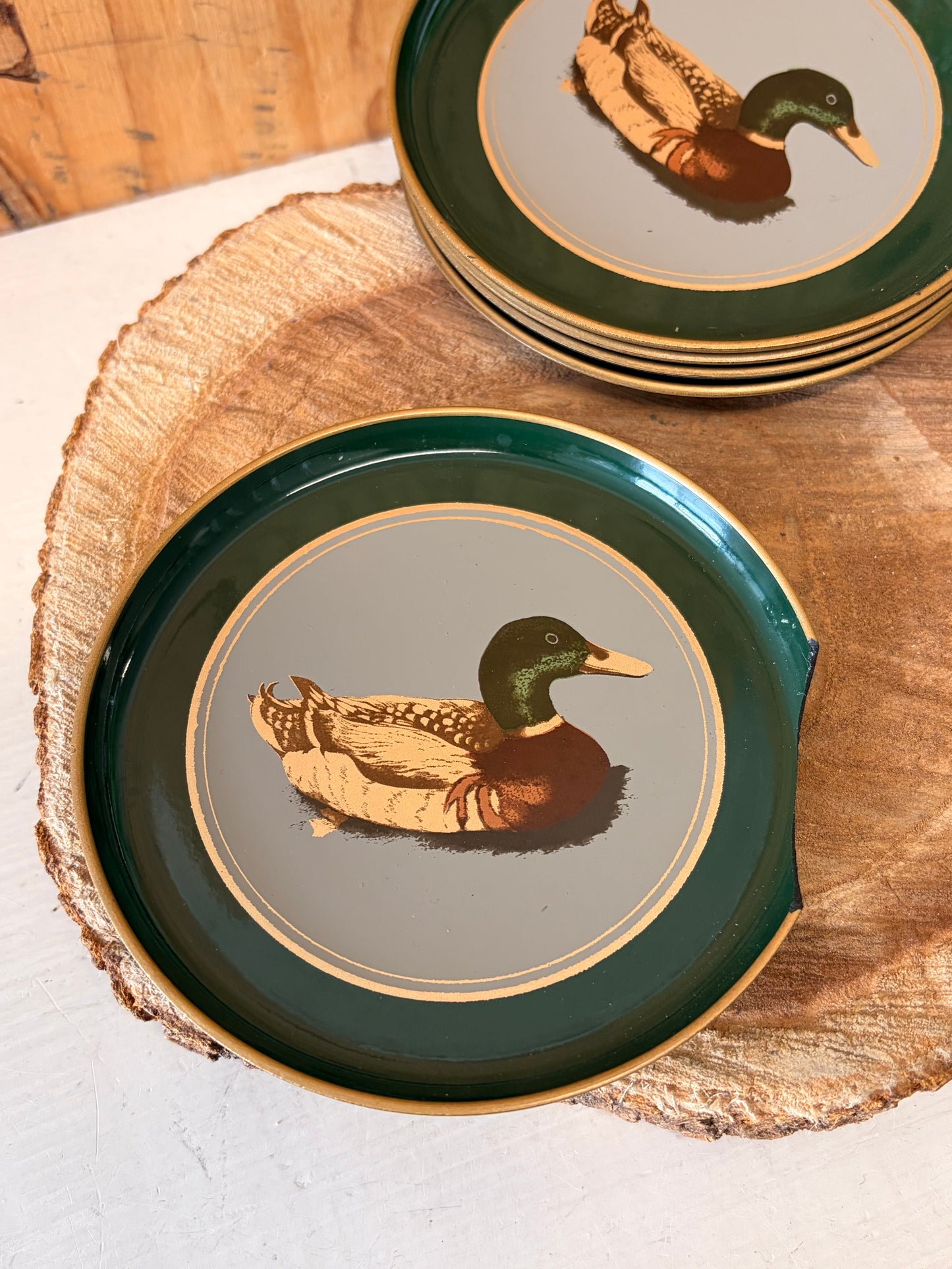 Vtg Set of 5 Otagiri Lacquerware Mallard Duck Coasters (Local Pick Up Only - As Is)