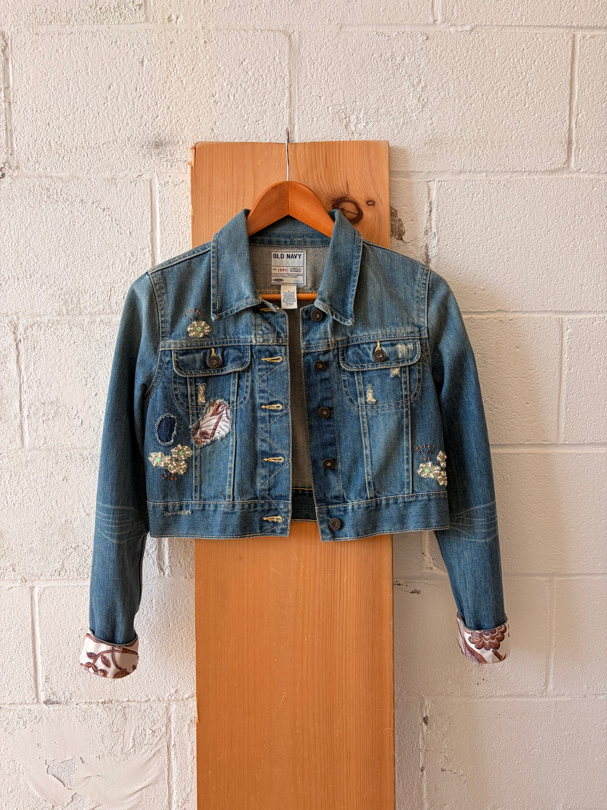 Y2K Embellished Cropped Denim Jacket : S