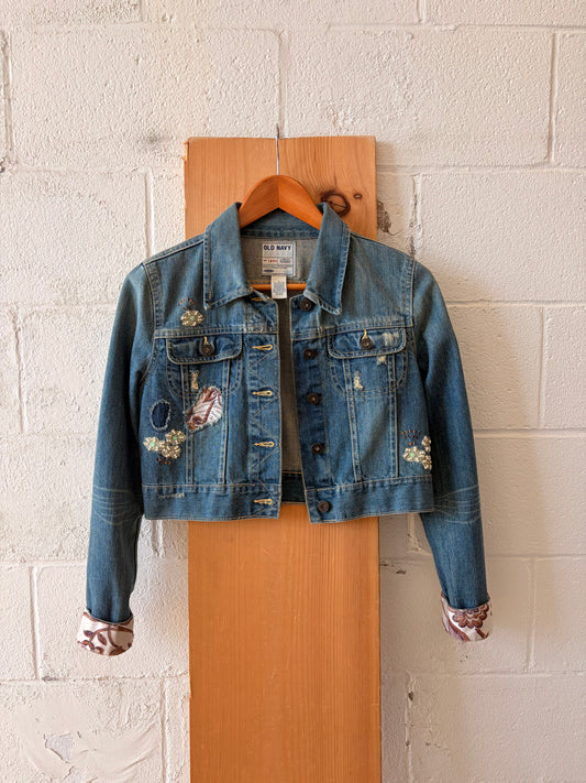 Y2K Embellished Cropped Denim Jacket : S