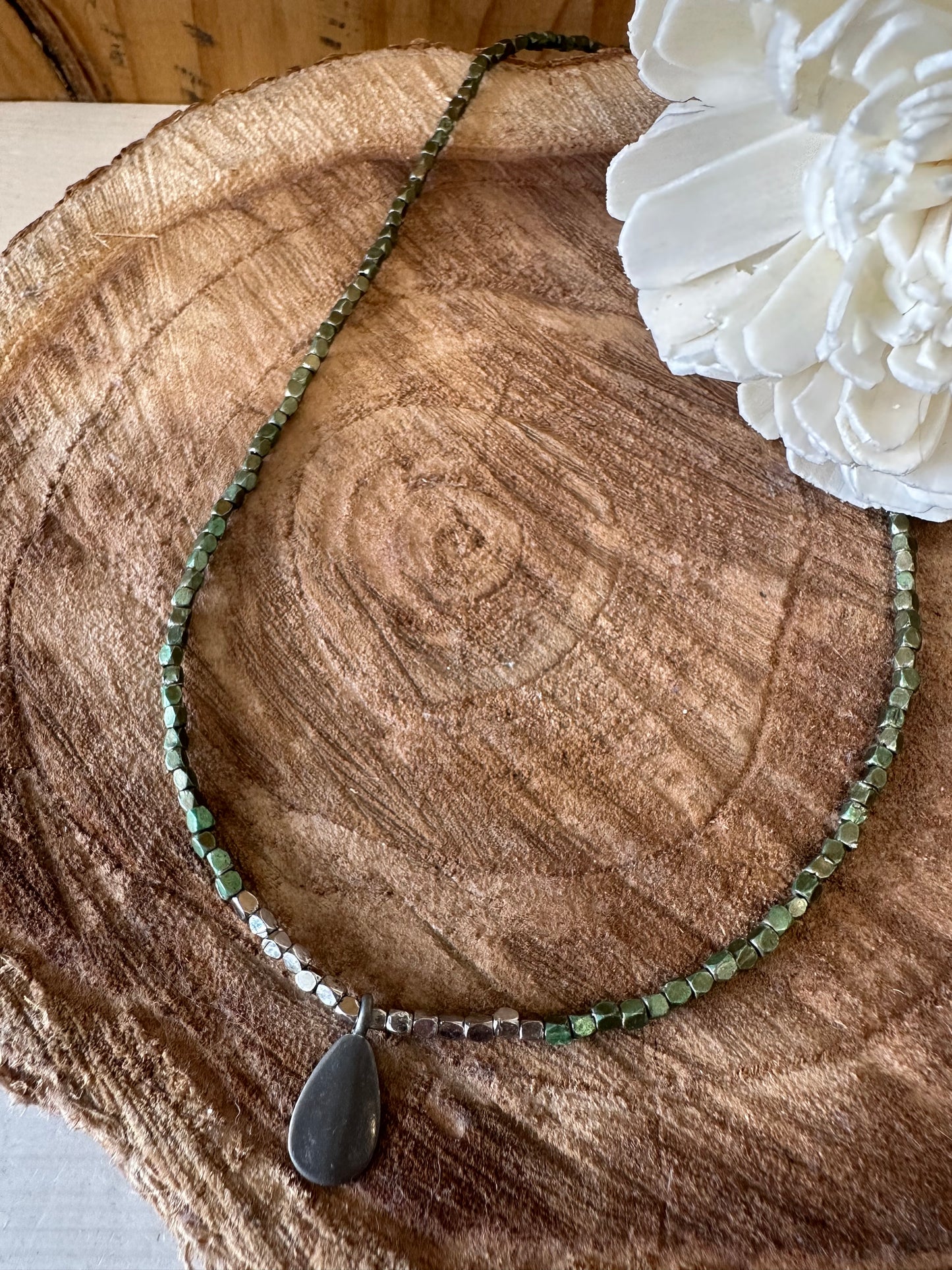 Silver and Green Delicate Necklace