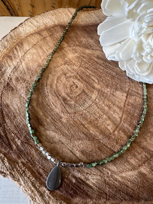 Silver and Green Delicate Necklace