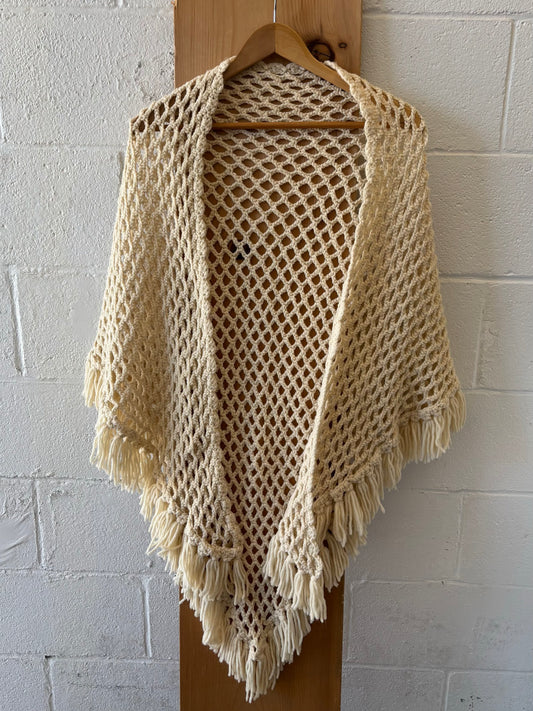 Crochet Knit Fringed Shawl : OS