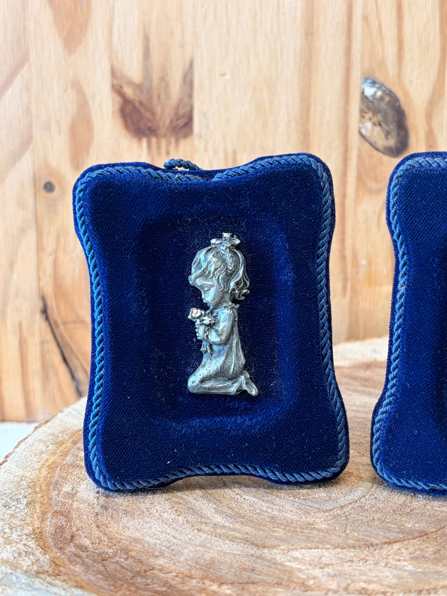 Little Blue Framed Boy & Girl Pewter Duo