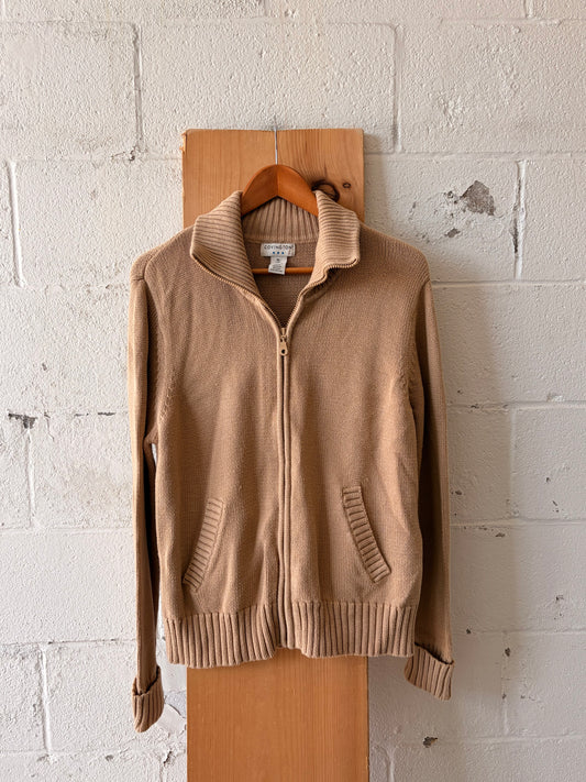 Tan Zip Up Cardigan Sweater : XL