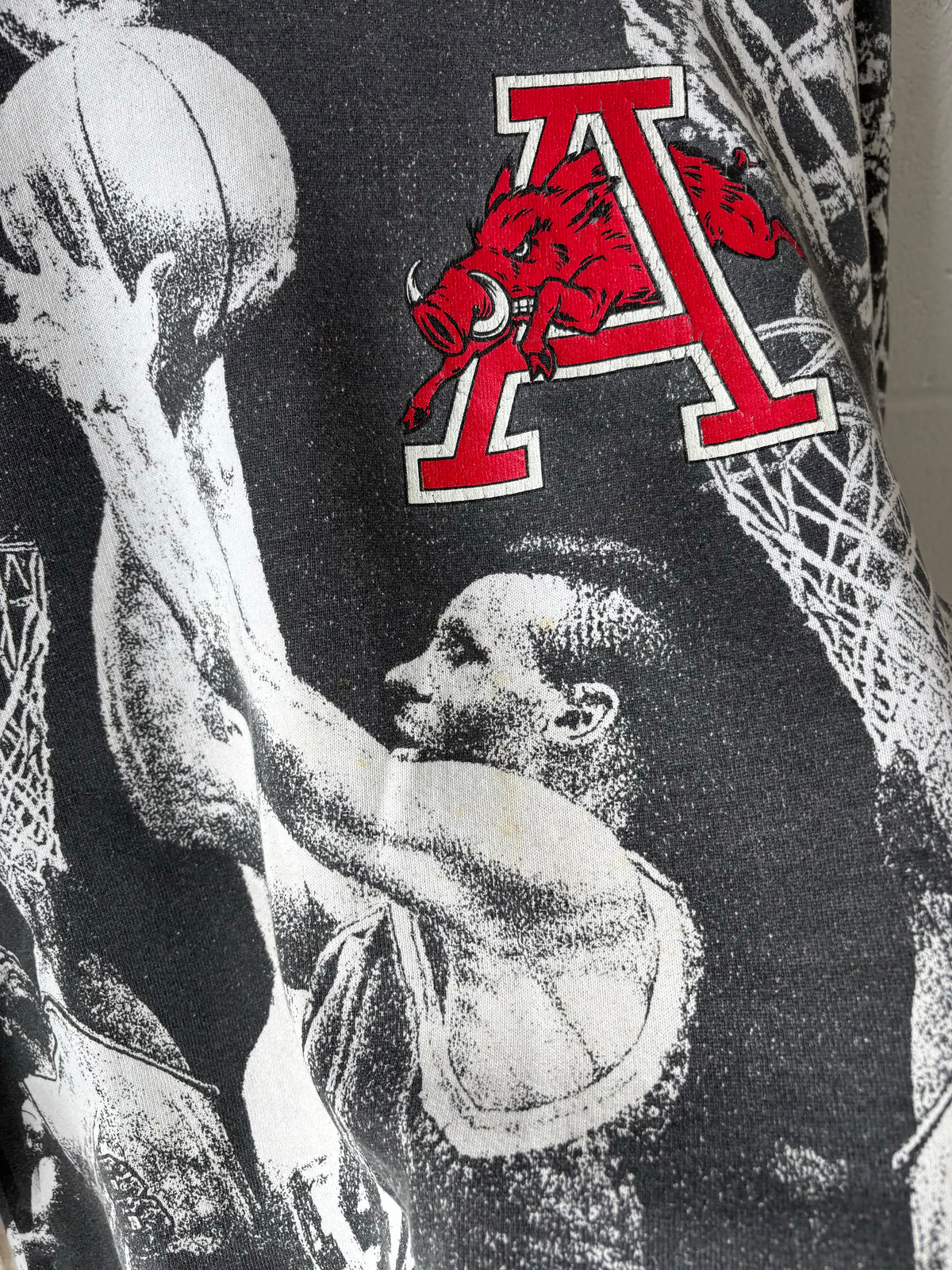 Vtg All Over Print Razorback Basketball Crew : L
