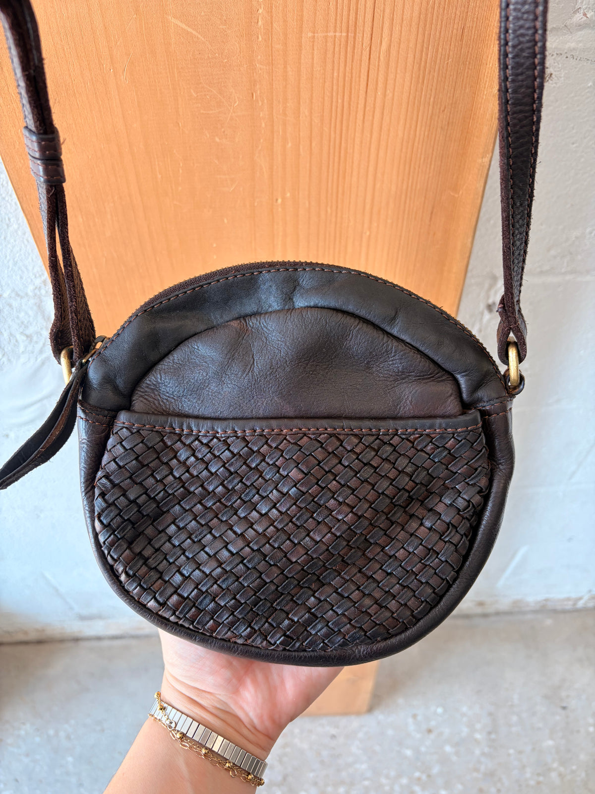 Little Round Woven Leather Purse