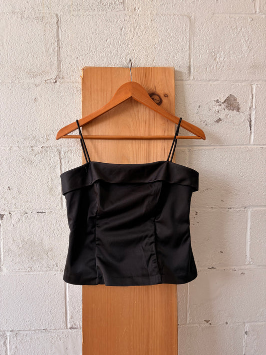 Vtg Black Satin Tank : M