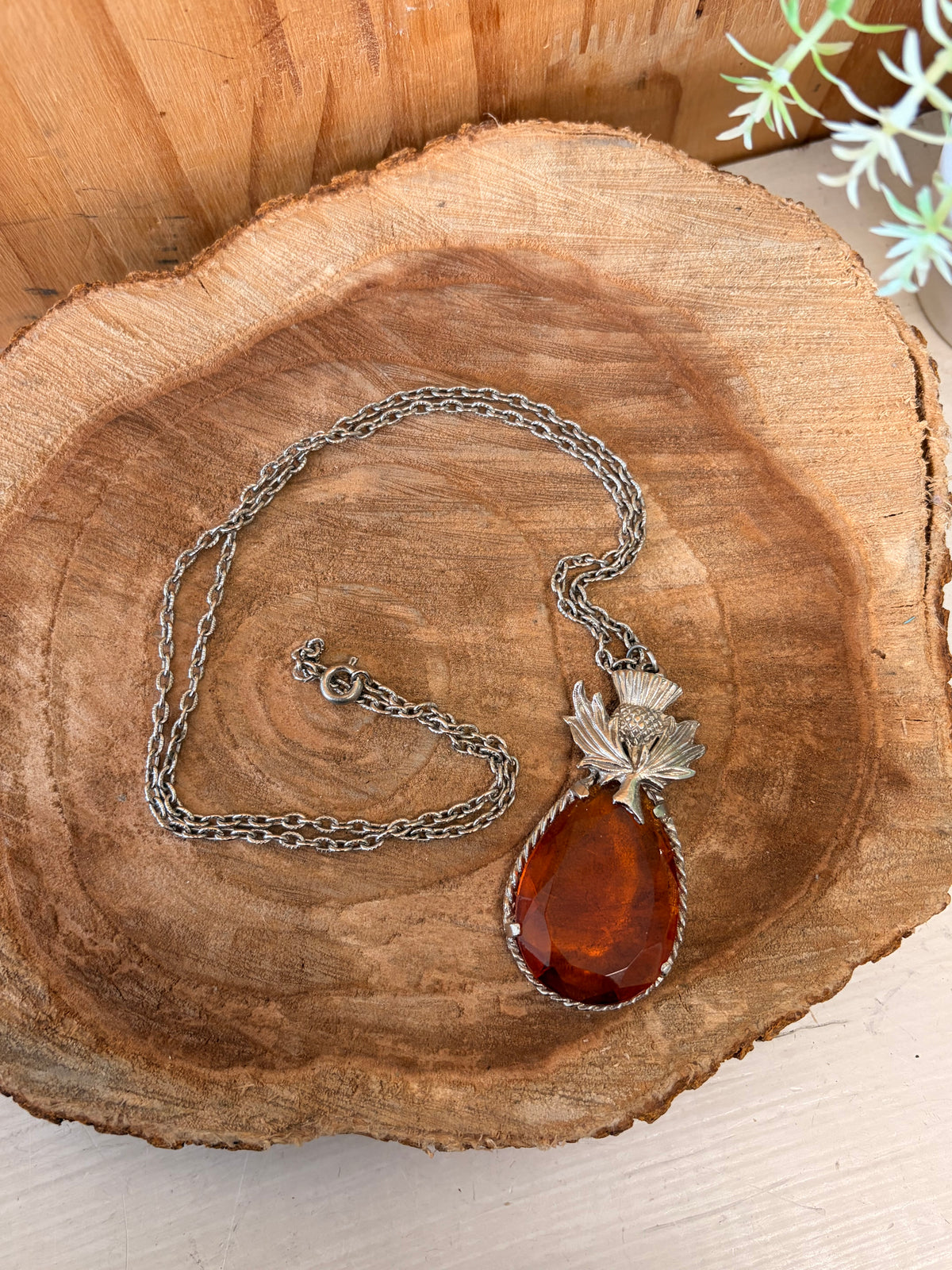 Silver & Amber Tone Pendant Necklace