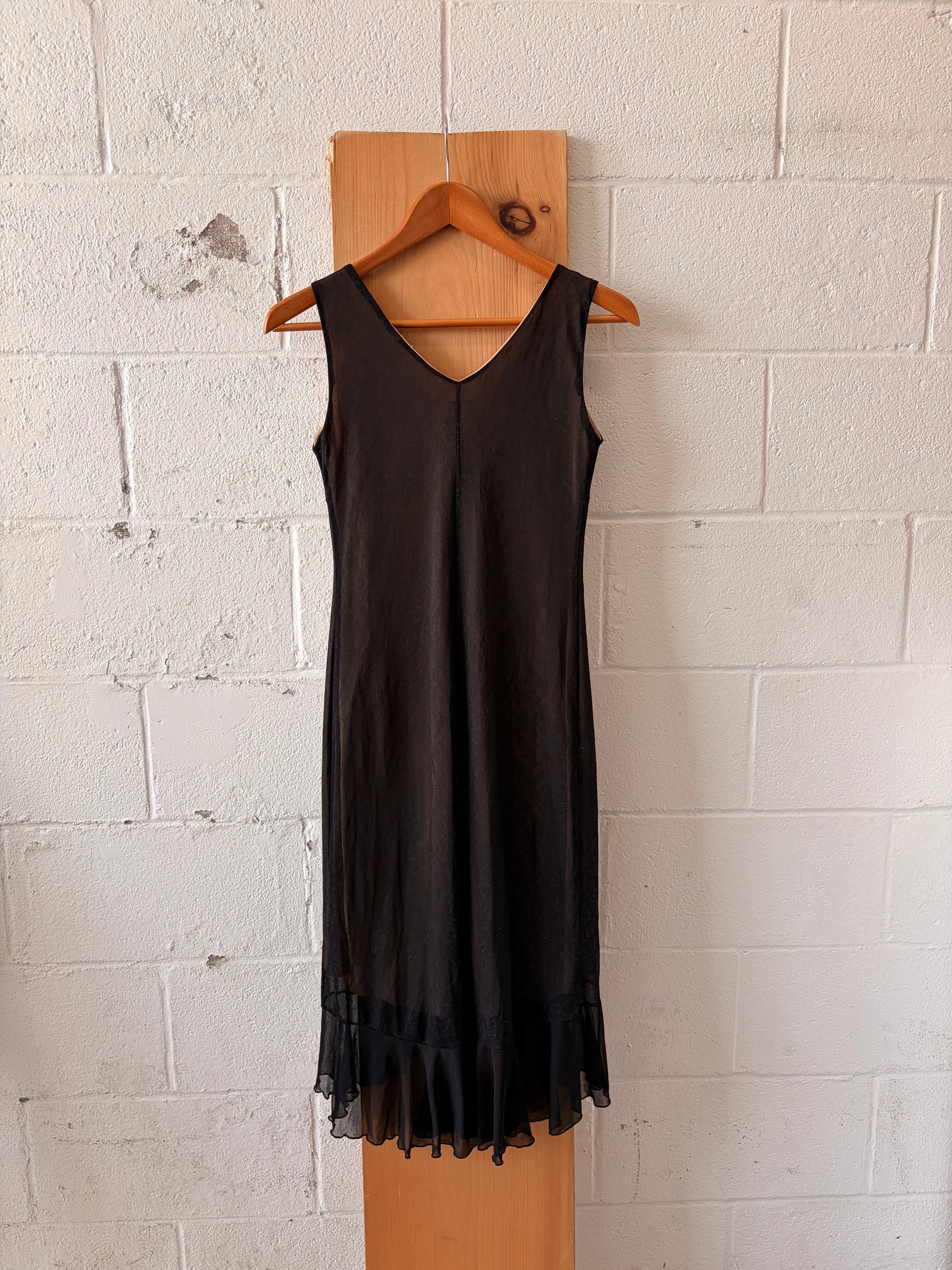 Vtg Black Ruffled Rosette Dress : S