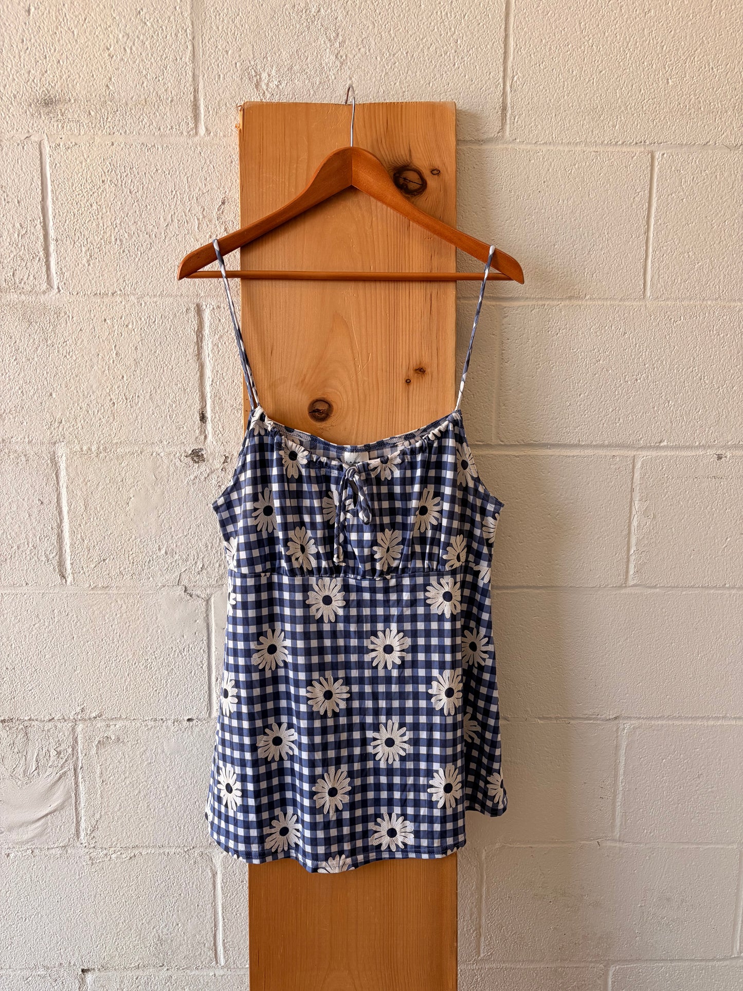 Blue Gingham Flower Tank : 2XL