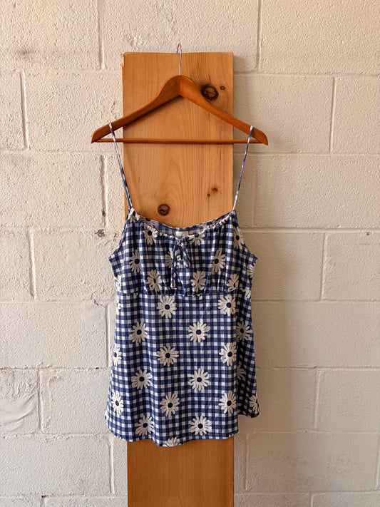 Blue Gingham Flower Tank : 2XL
