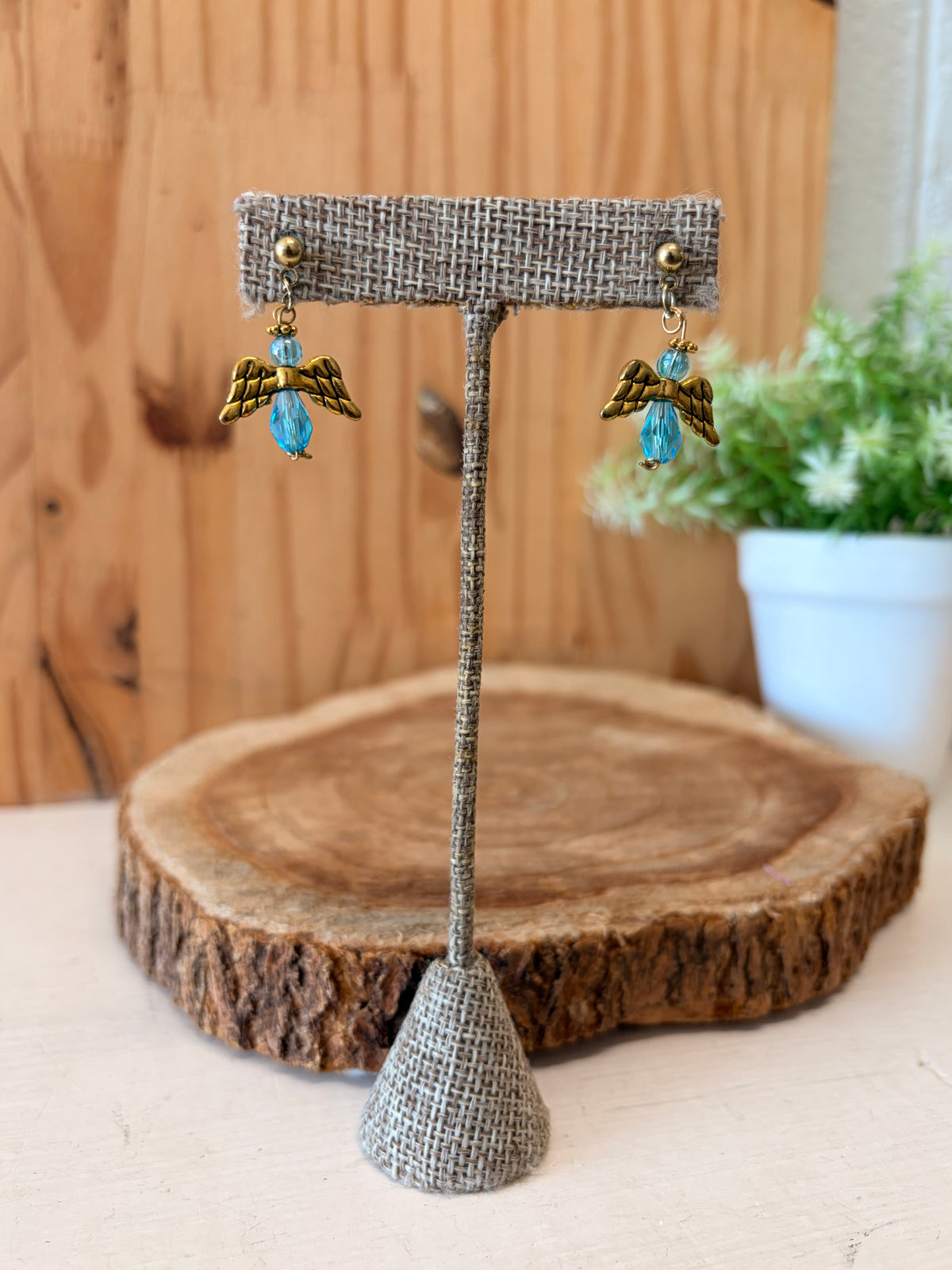 Blue Beaded Angel Earrings