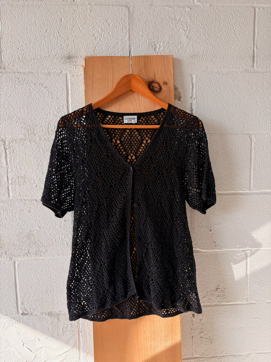 Black Crochet Top : S/M Petite