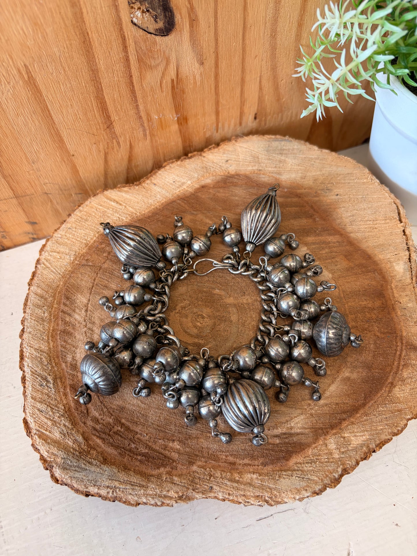 Chunky Beaded Silver Tone Bracelet