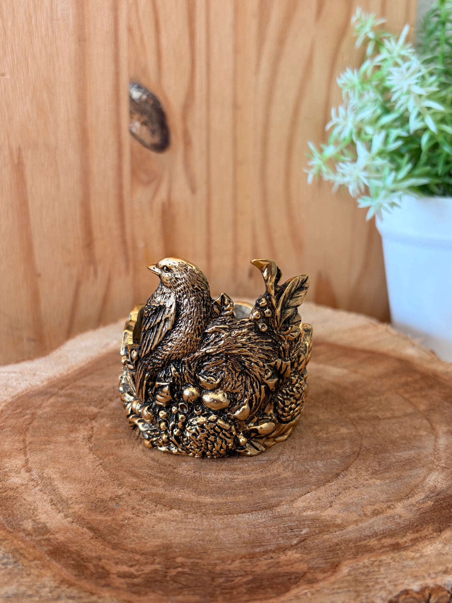 Gold Tone Bird Votive Candle Holder