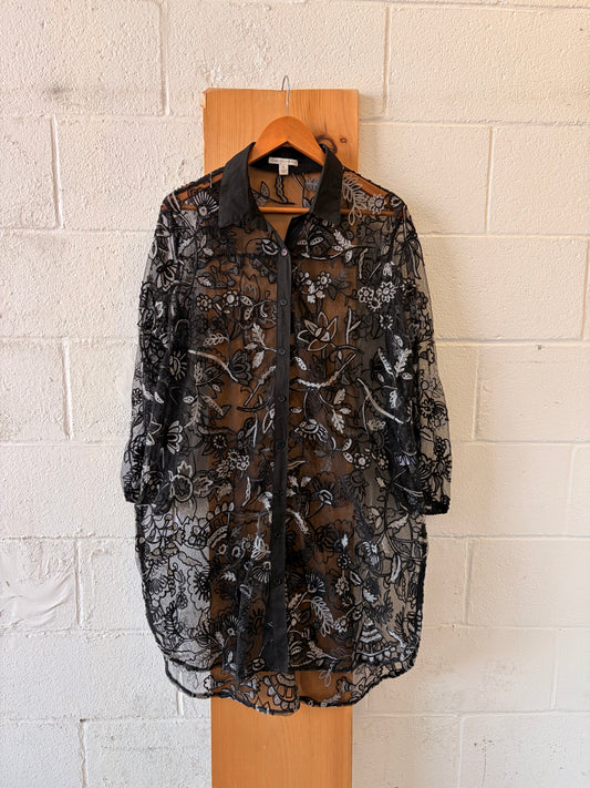 Semi-Sheer Long Floral Overlay : XL