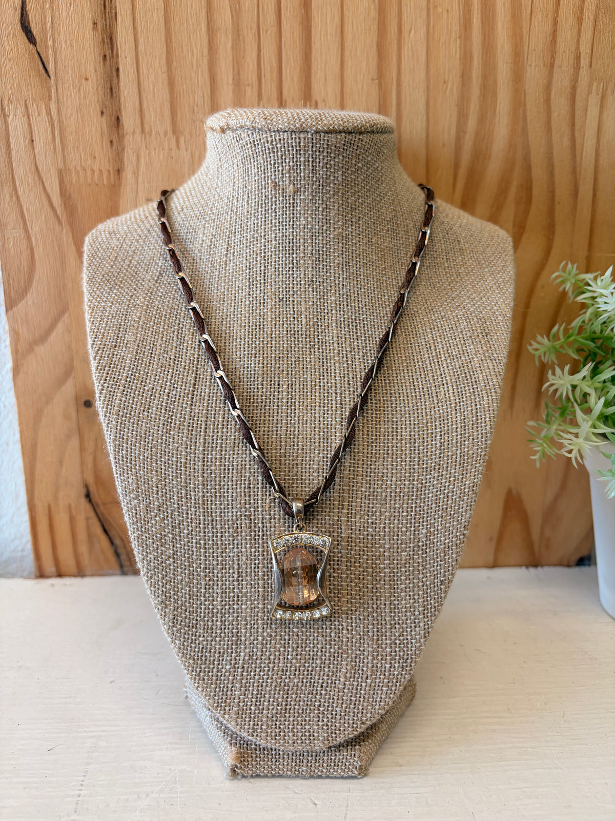 Chain Wrapped Brown Cord Necklace