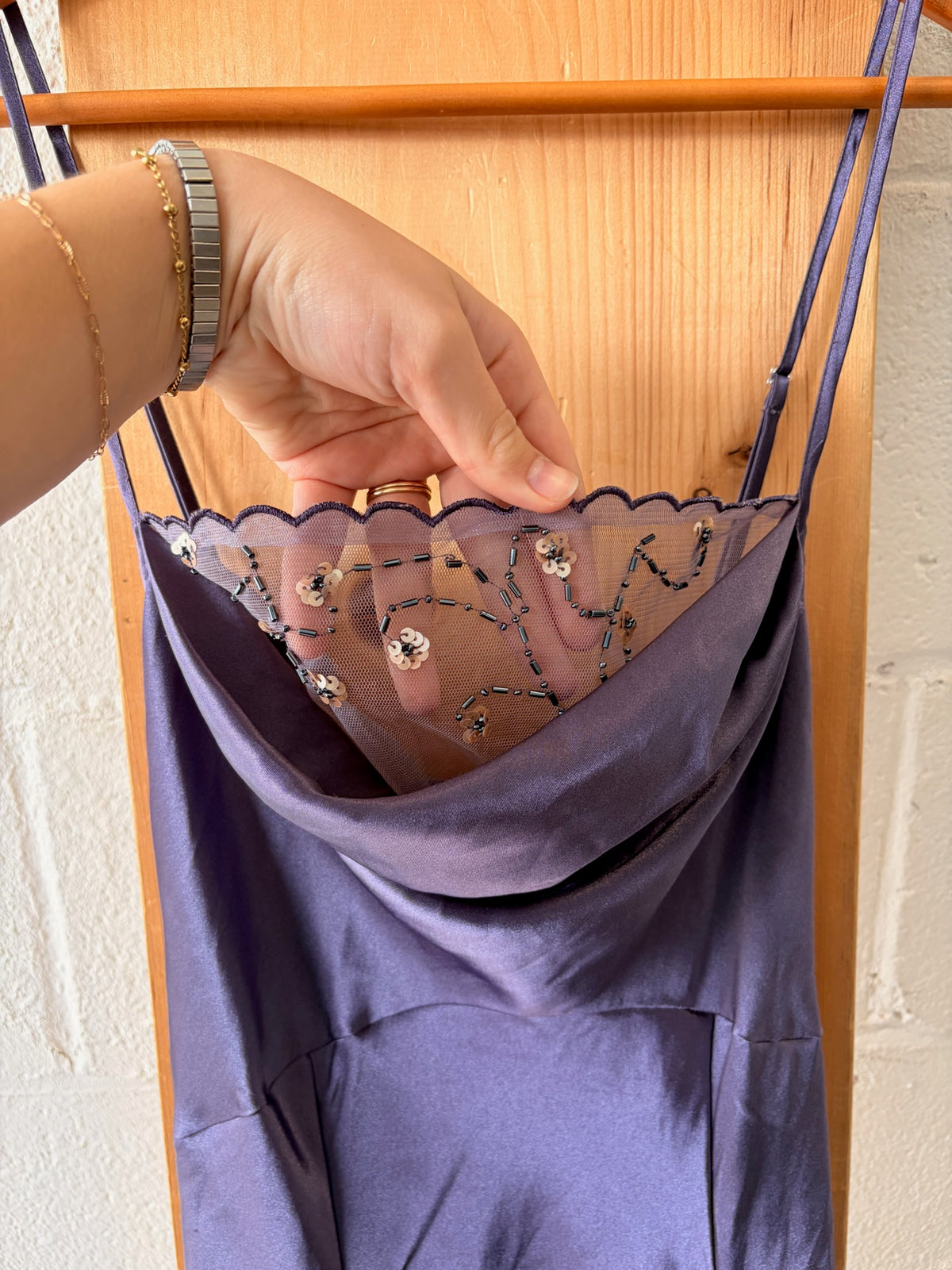 Plum Beaded Slip Dress : S