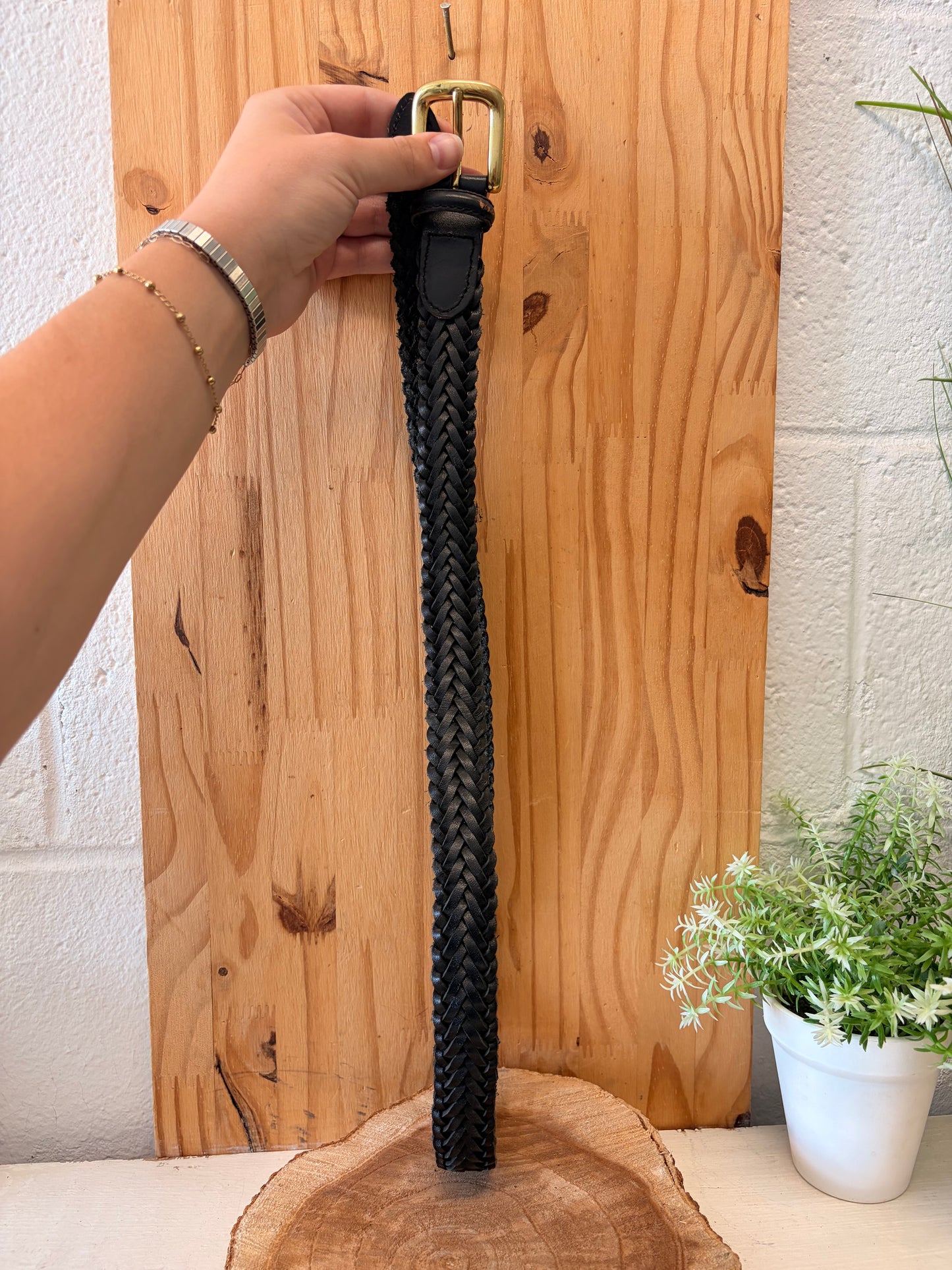 Braided Black Leather Belt