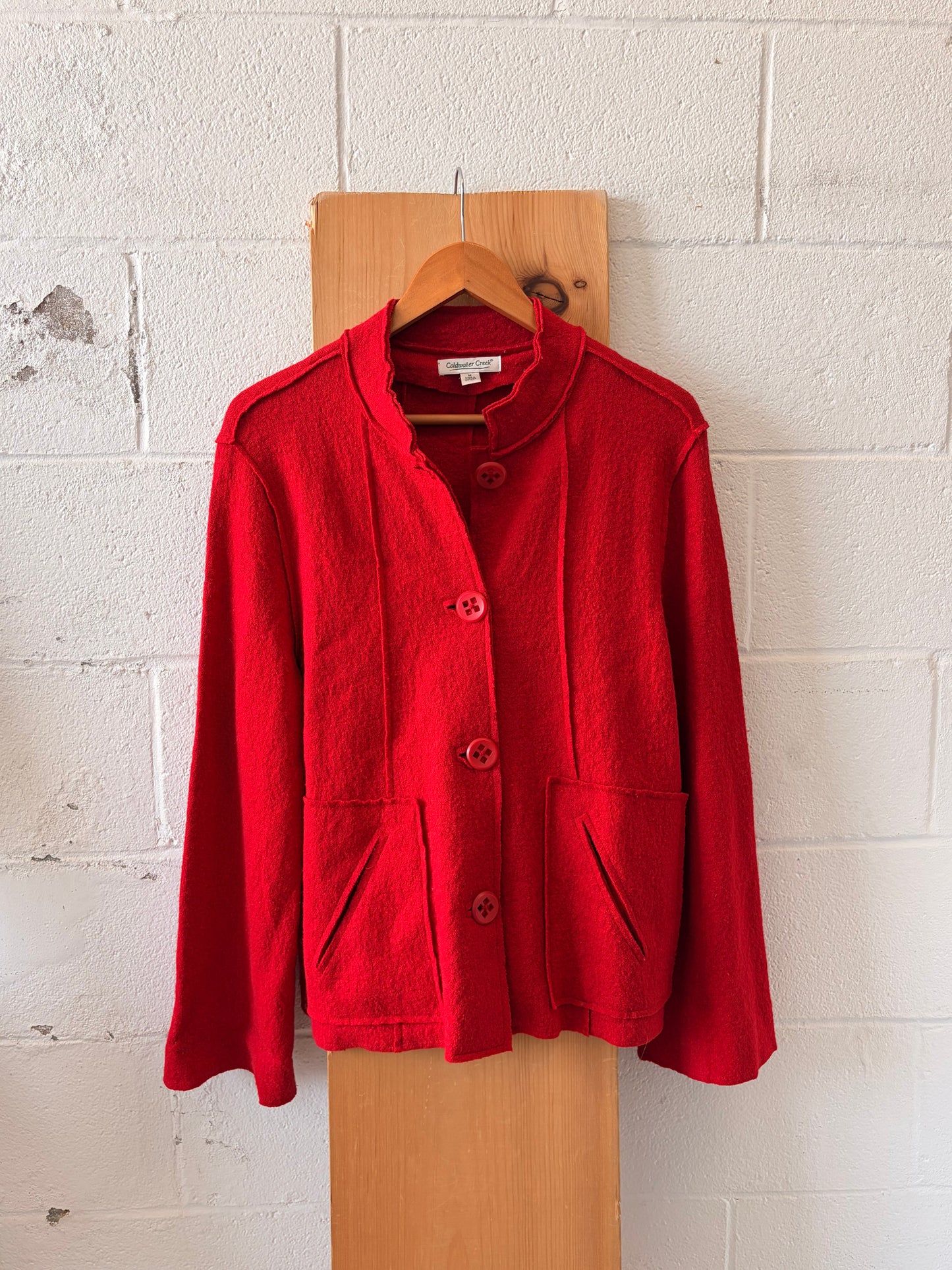 Red Wool Blend Cardigan Sweater : M