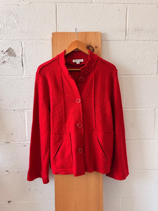 Red Wool Blend Cardigan Sweater : M
