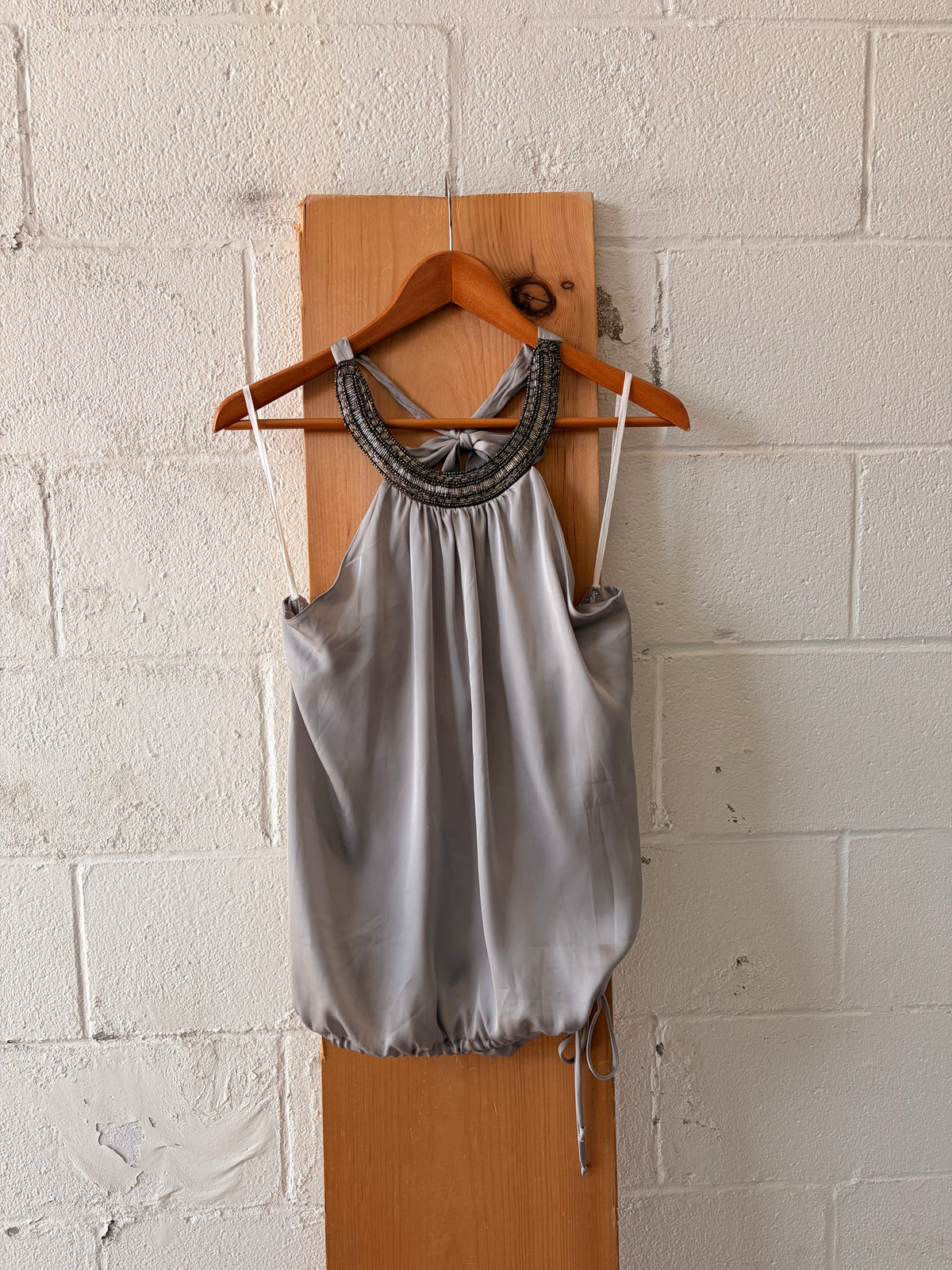 Y2K Charlotte Russe Beaded Silver Halter Top : L