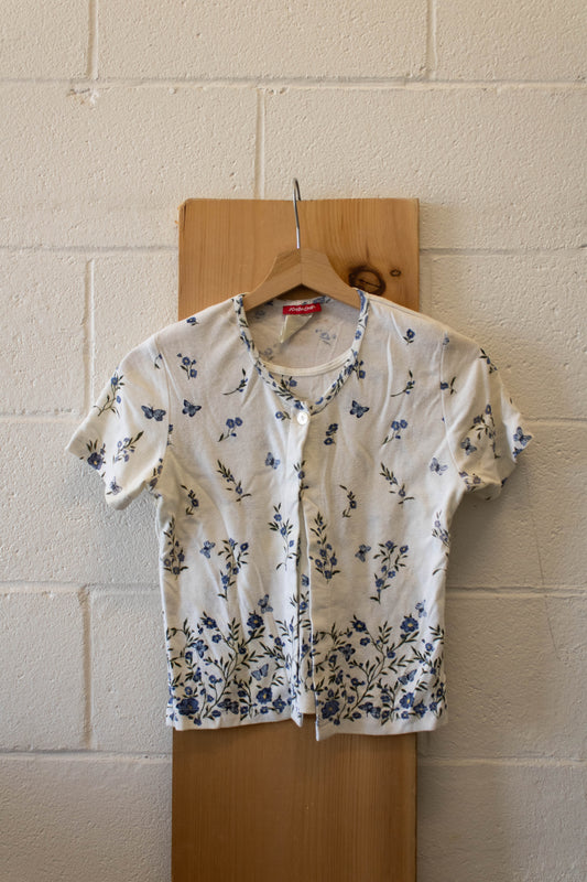 Vtg White Flower Top : Girls M