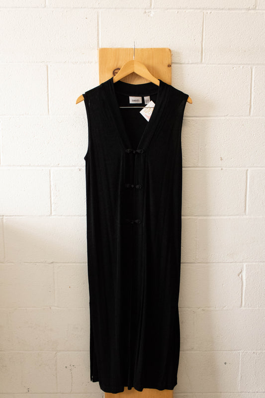 Vtg Black Long Vest : M
