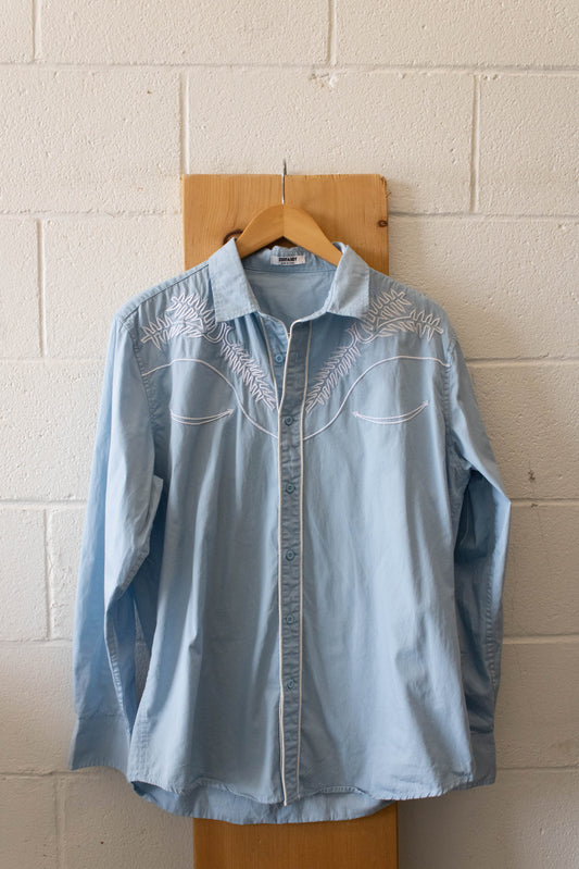 Blue Embroidered Button Up : L