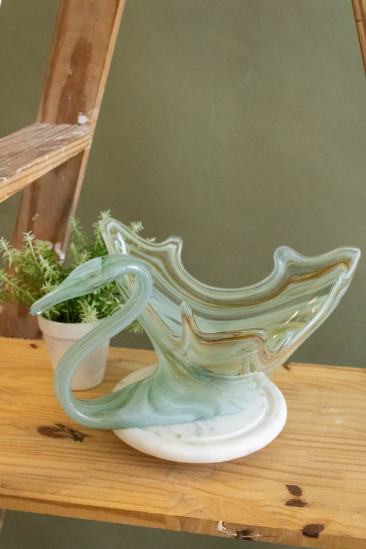 Vtg Hand Blown Green Glass Swan (Local Pick Up Only)