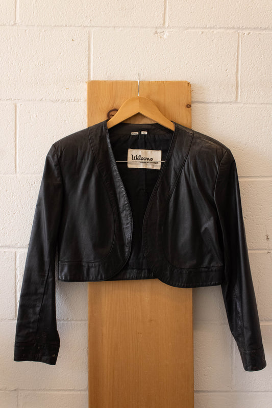 Vtg Cropped Leather Jacket : L