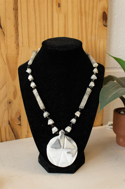 White Circle Stone Necklace