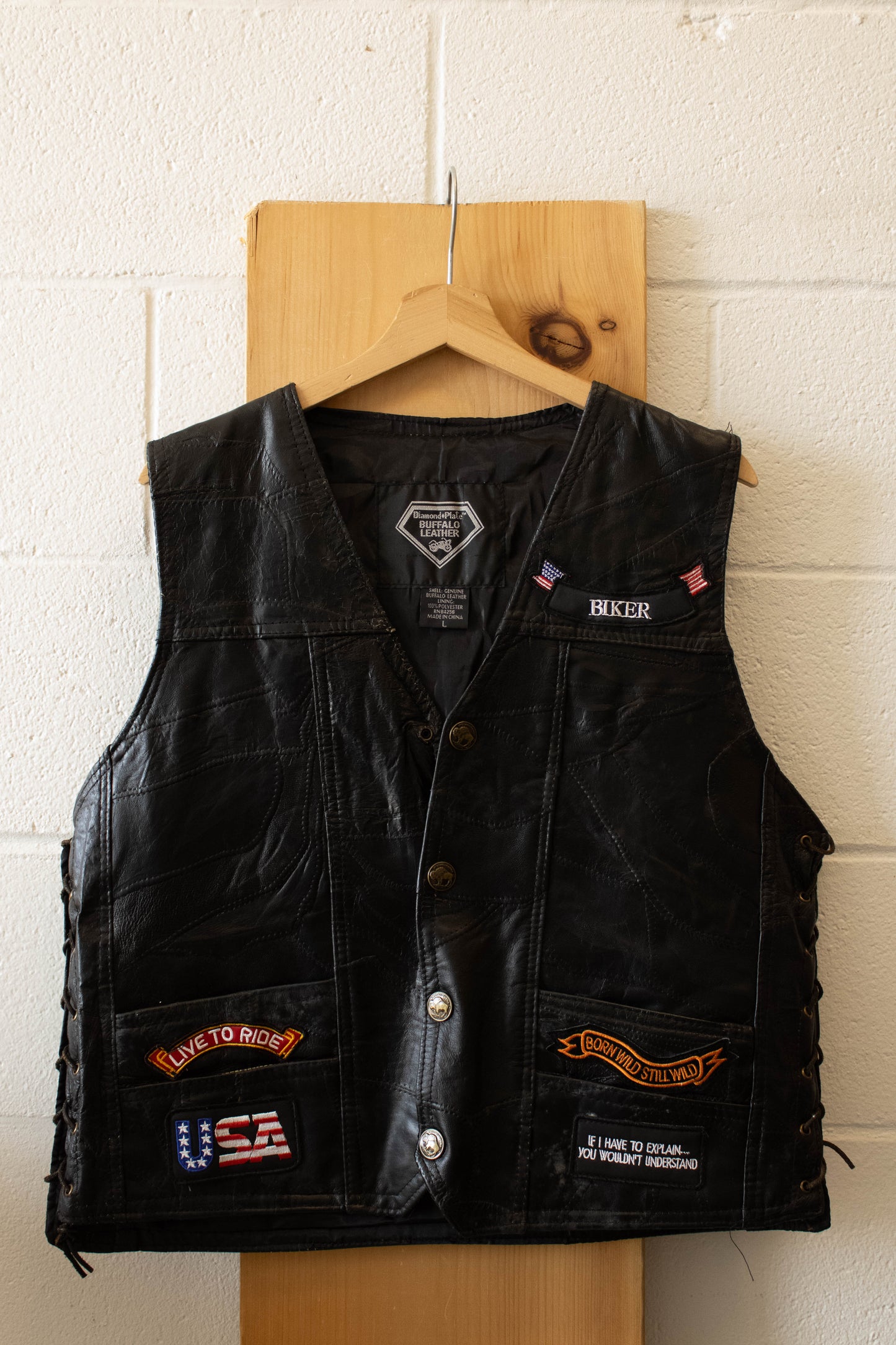 Black Leather Riding Vest : L