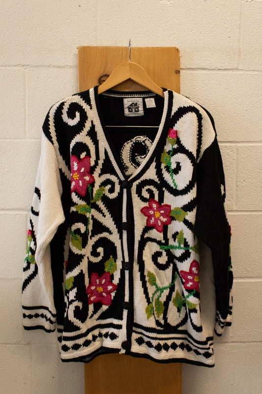 Vtg Floral Knitted Cardigan : 2X
