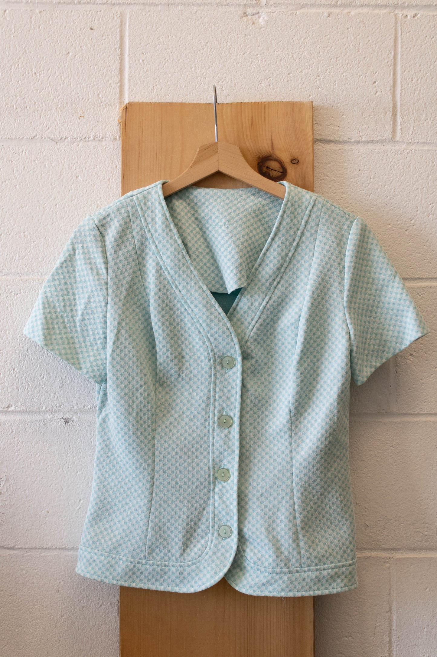 Vtg Blue Gingham Top : S