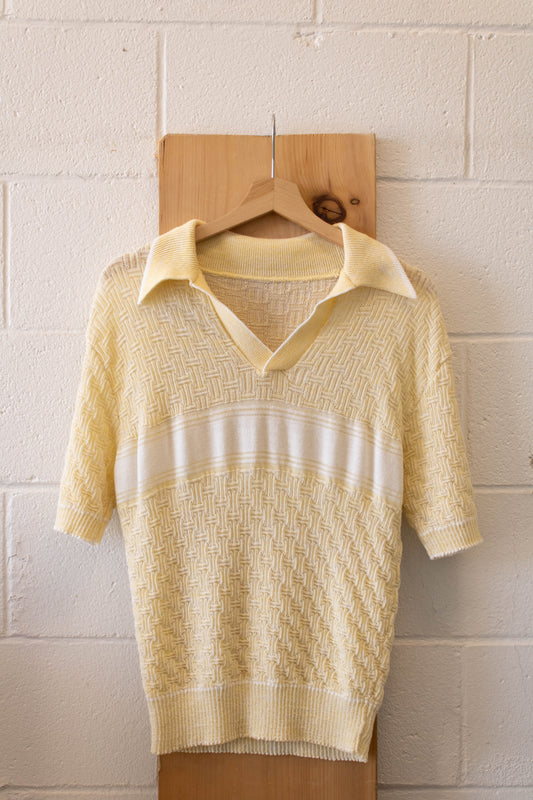 Vtg Knit Yellow Polo : M