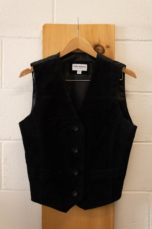 Vtg Black Suede Vest : L