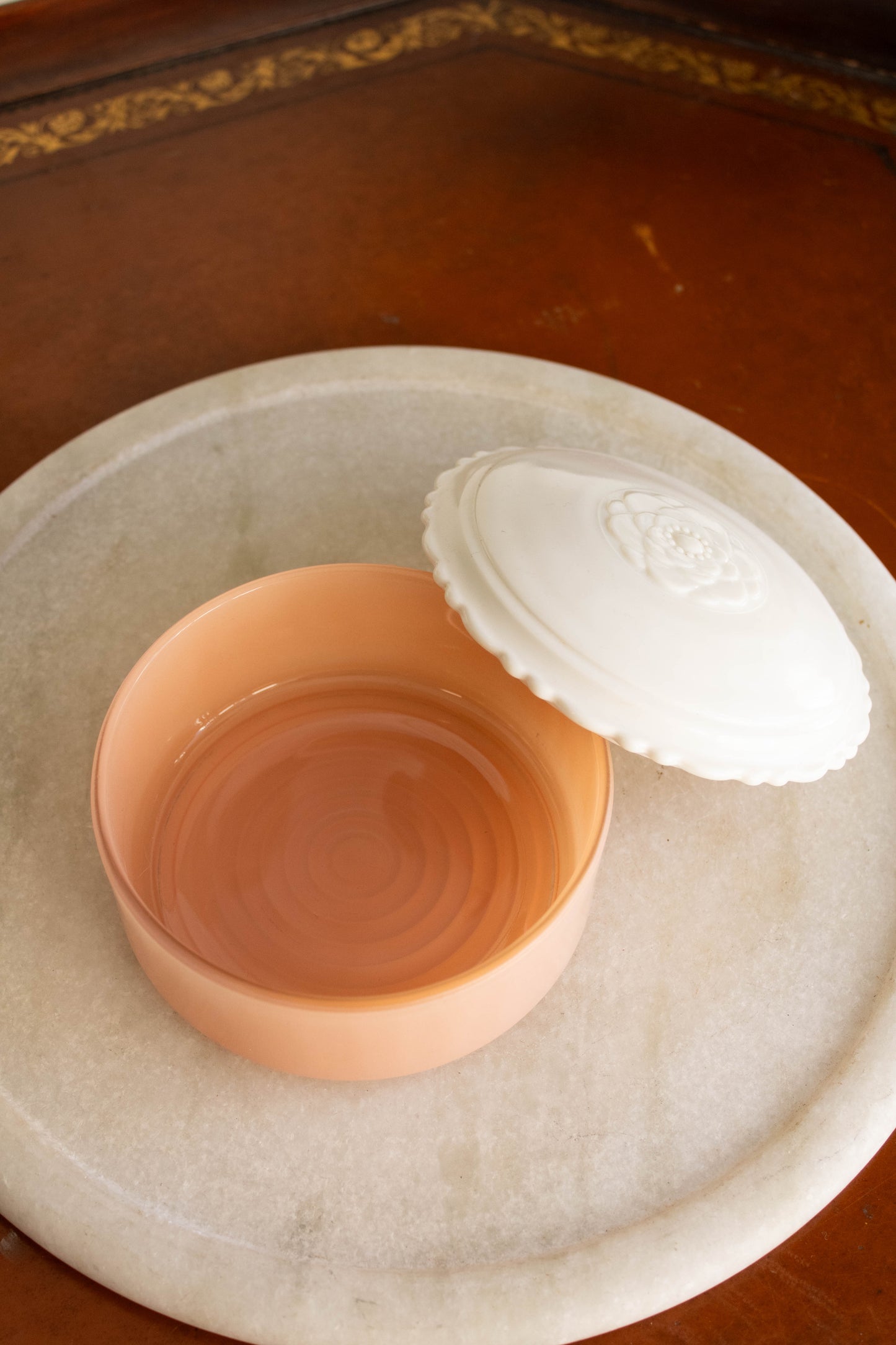 Vtg Pink Milk Glass Trinket Dish with Lid