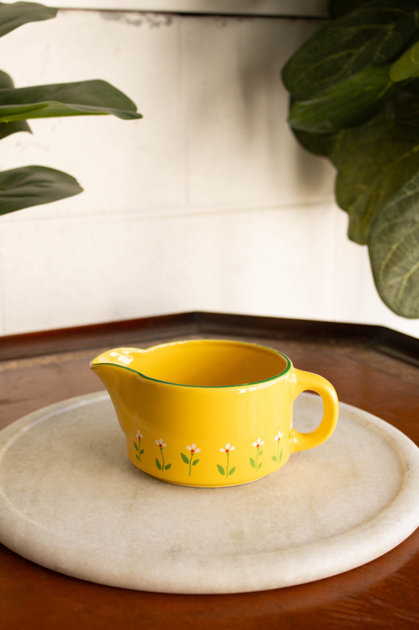 Vtg Yellow Flower Pitcher